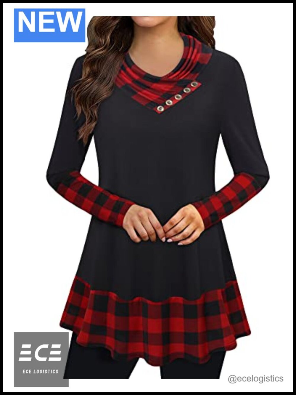 Women's Long Sleeve Cowl Neck Tunic Top Button Floral Work Casual